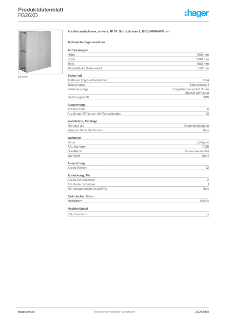 Bild Hager Produktdatenblatt FG26XD | Hager Deutschland