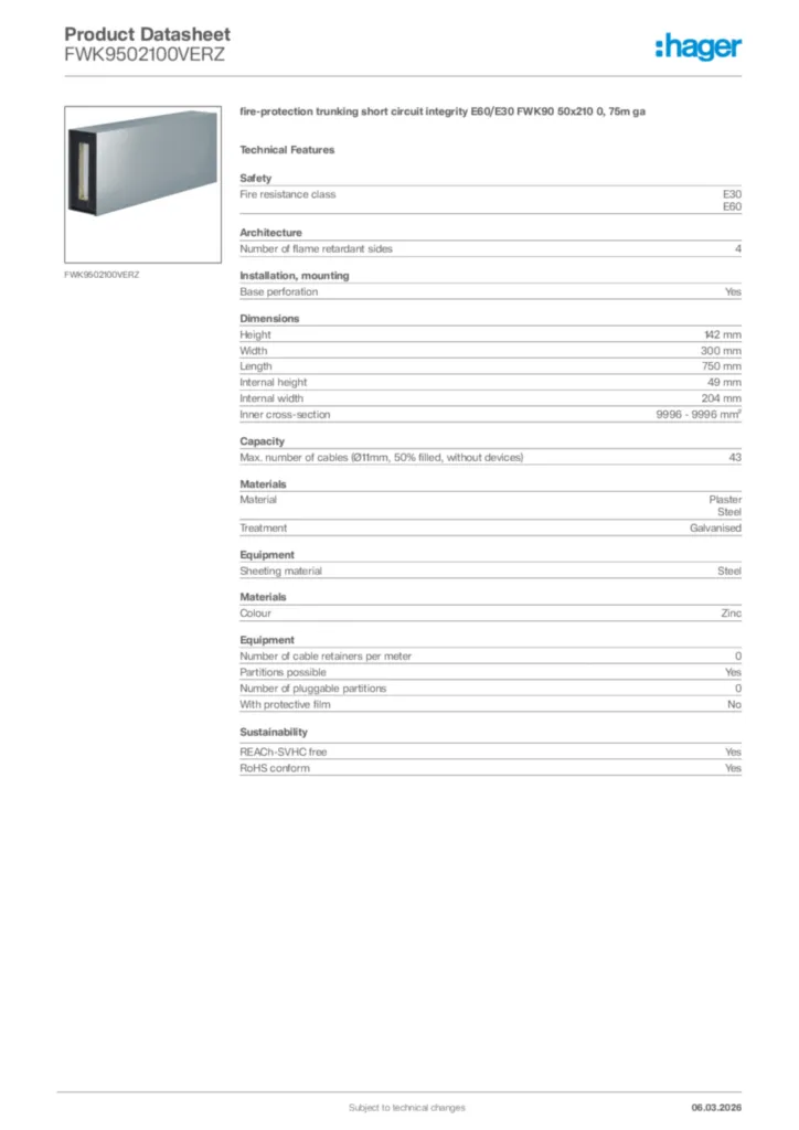 Image Hager Product data sheet FWK9502100VERZ  | Hager Africa
