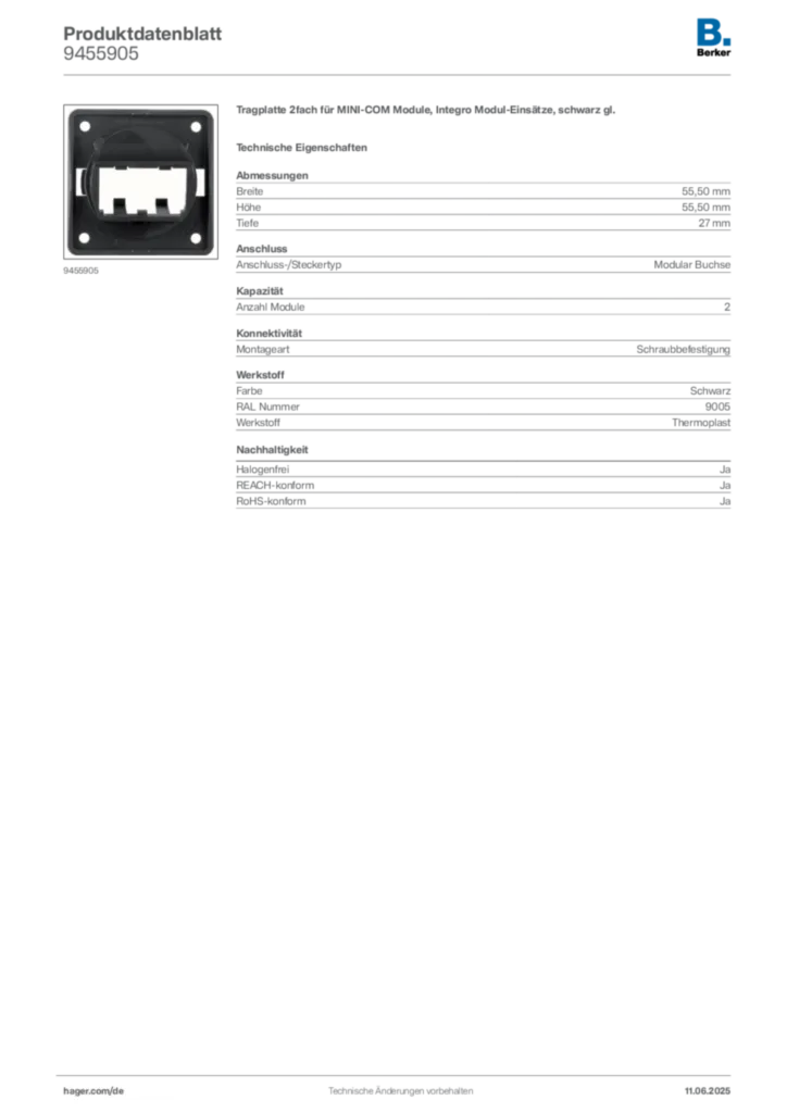 Berker Produktdatenblatt 9455905