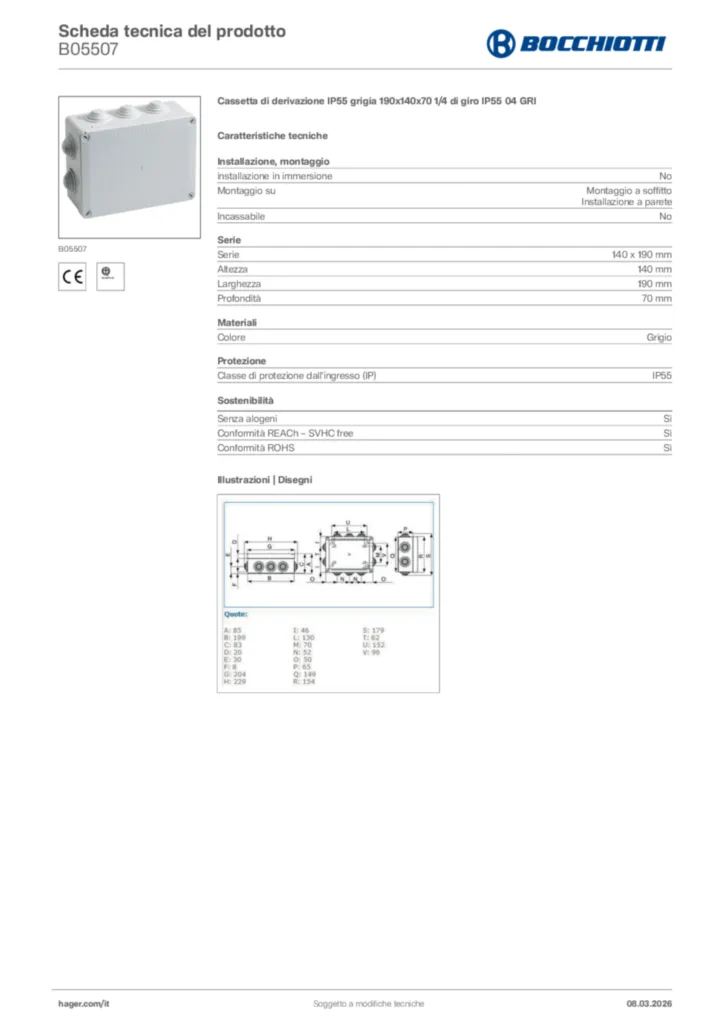 Immagine Bocchiotti Scheda tecnica del prodotto B05507 | Hager Italia
