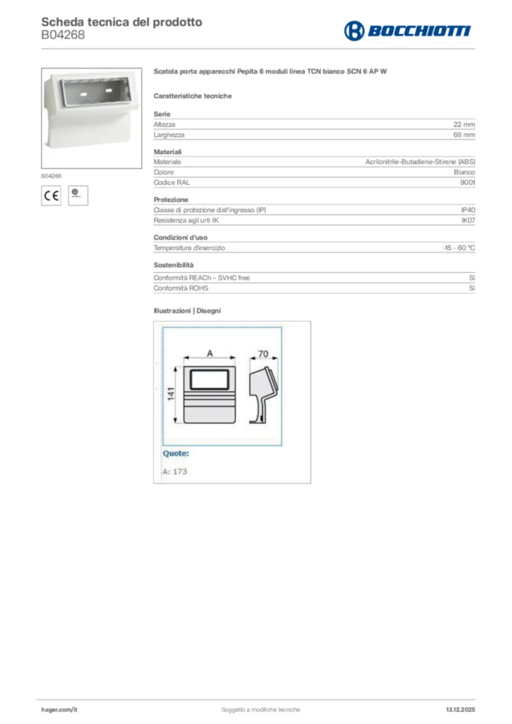 Immagine Bocchiotti Scheda tecnica del prodotto B04268 | Hager Italia