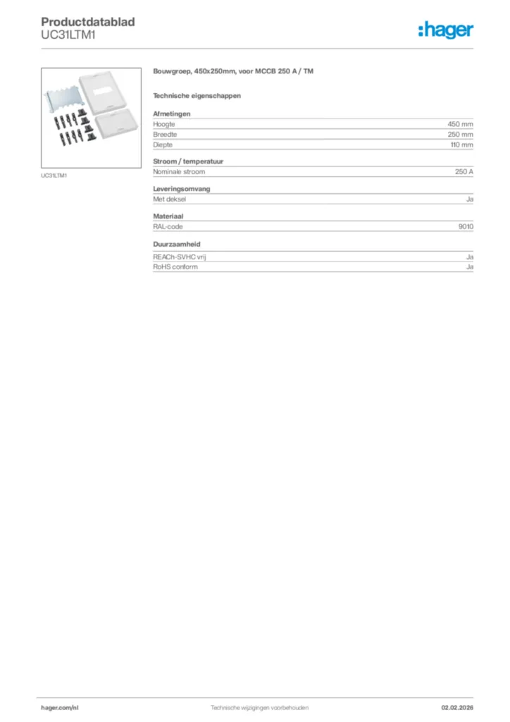 Afbeelding Hager Productdatablad UC31LTM1 | Hager Nederland