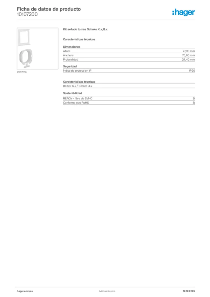 Imagen Hager Ficha de datos de producto 10107200 | Hager España