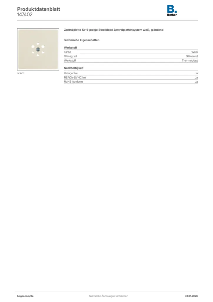 Bild Berker Produktdatenblatt 147402 | Hager Deutschland