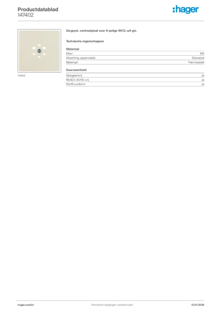 Afbeelding Hager Productdatablad 147402 | Hager Nederland