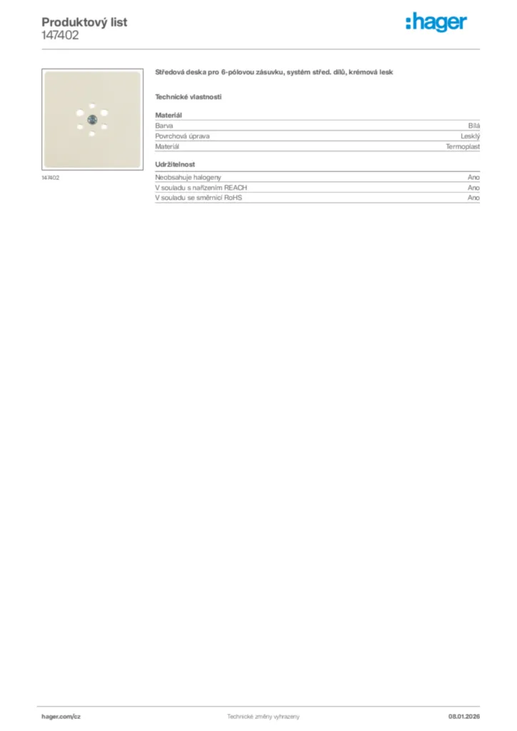 Obrázek Hager Product data sheet 147402 | Hager