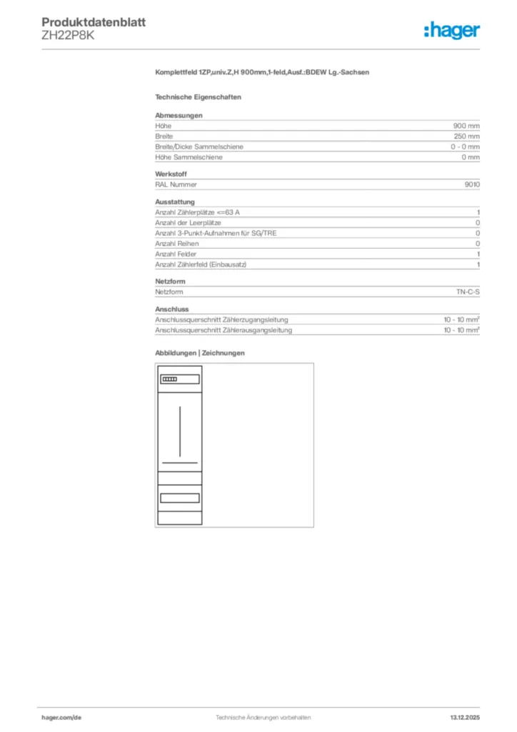 Bild Hager Produktdatenblatt ZH22P8K | Hager Deutschland