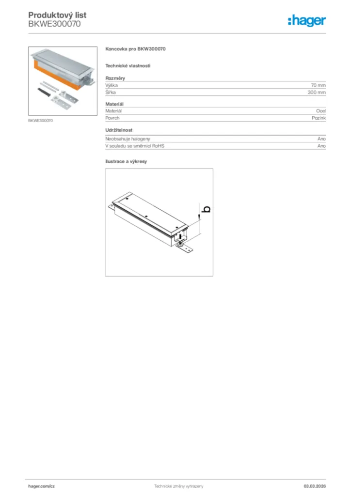 Obrázek Hager Product data sheet BKWE300070 | Hager