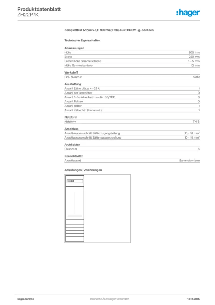 Bild Hager Produktdatenblatt ZH22P7K | Hager Deutschland