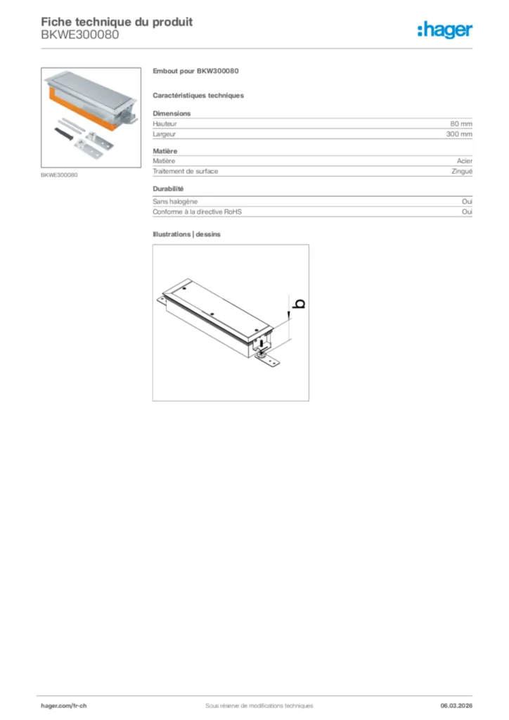 Image Hager Fiche technique du produit BKWE300080 | Hager Suisse