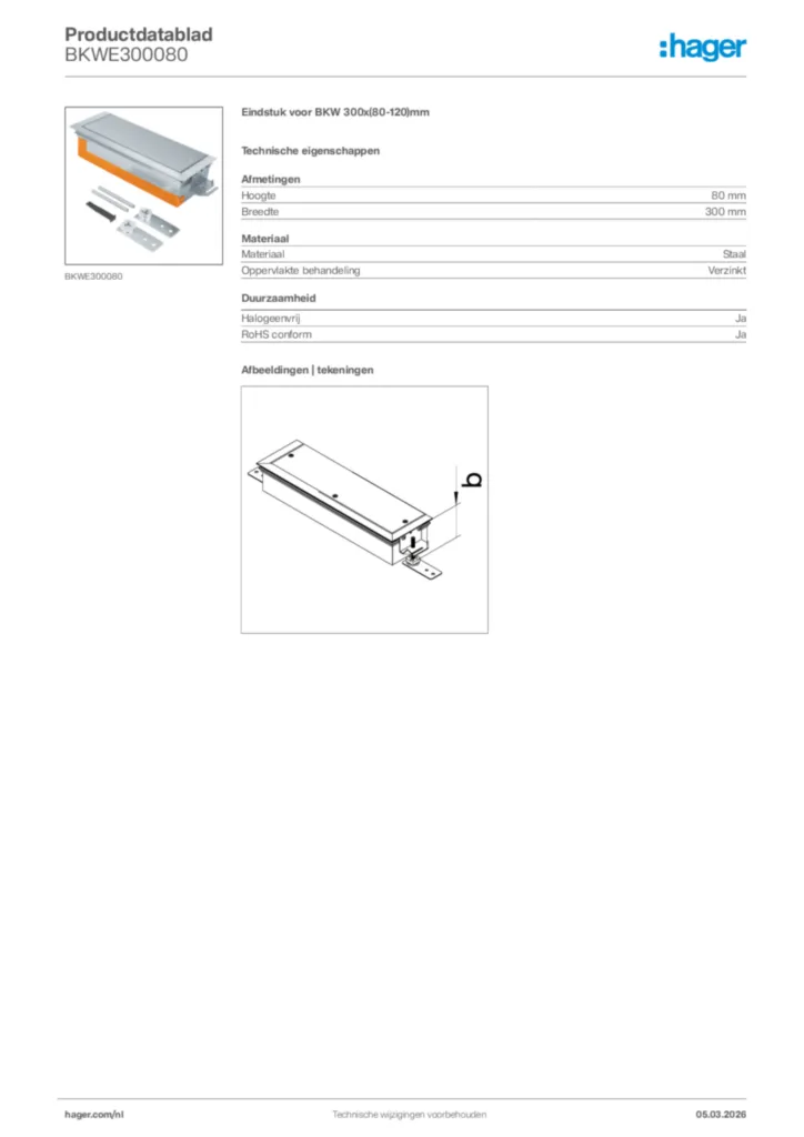 Afbeelding Hager Productdatablad BKWE300080 | Hager Nederland