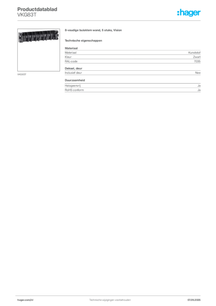 Afbeelding Hager Productdatablad VKG83T | Hager Nederland