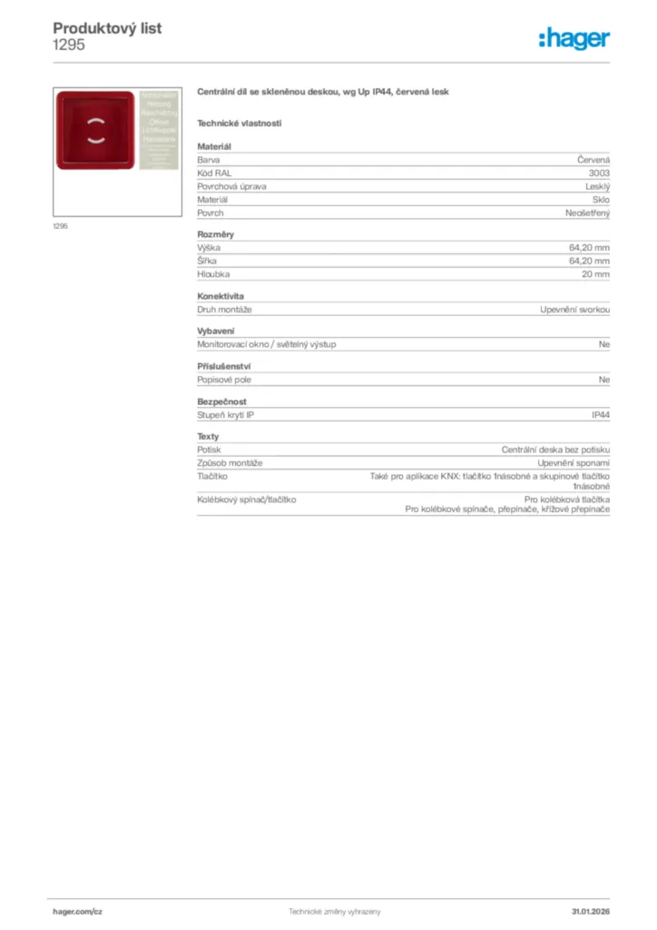 Obrázek Hager Product data sheet 1295 | Hager