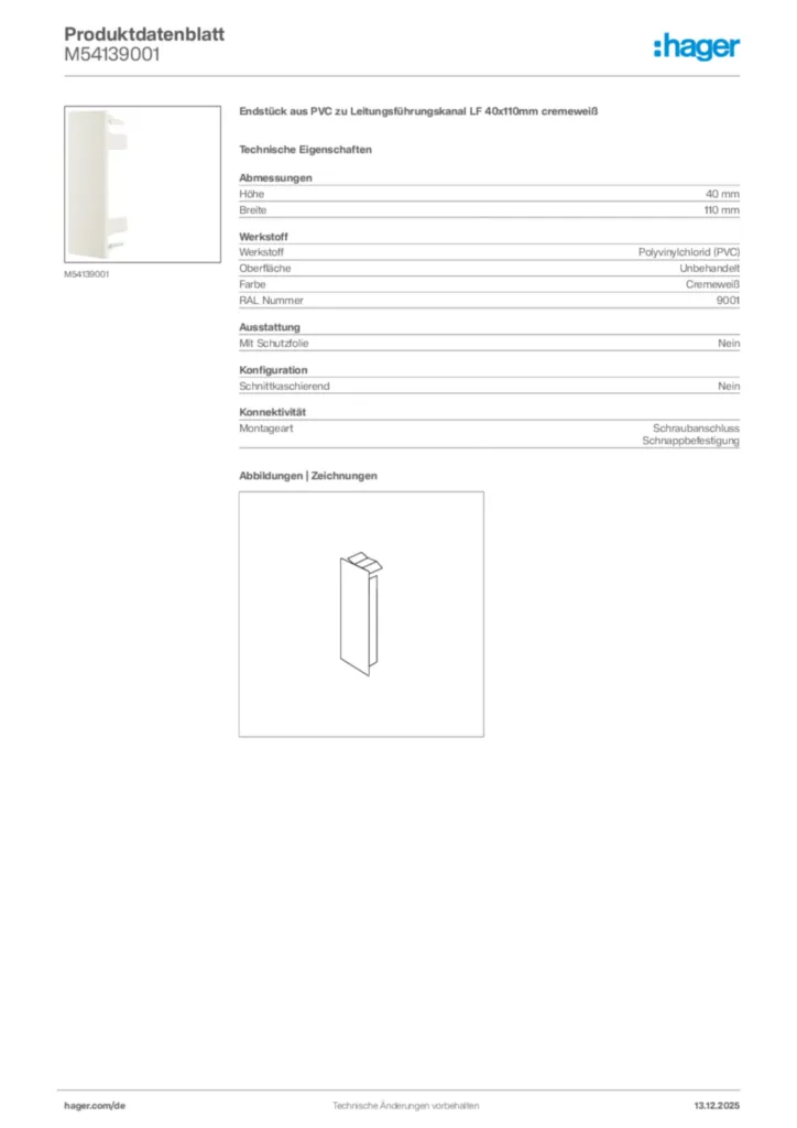 Bild Hager Produktdatenblatt M54139001 | Hager Deutschland