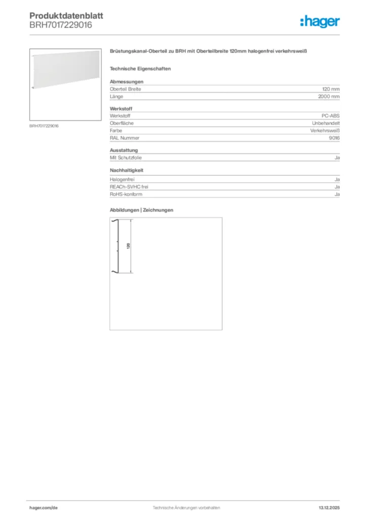 Bild Hager Produktdatenblatt BRH7017229016 | Hager Deutschland