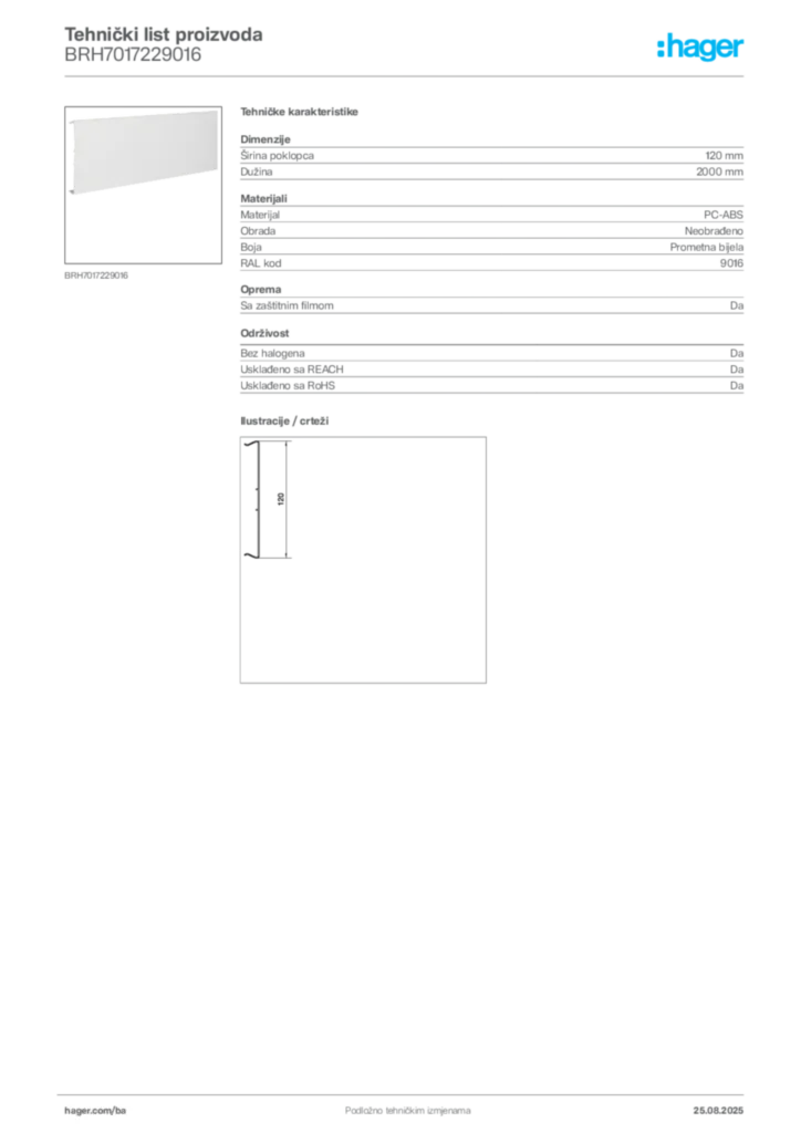 Slika Hager Product data sheet BRH7017229016  | Hager