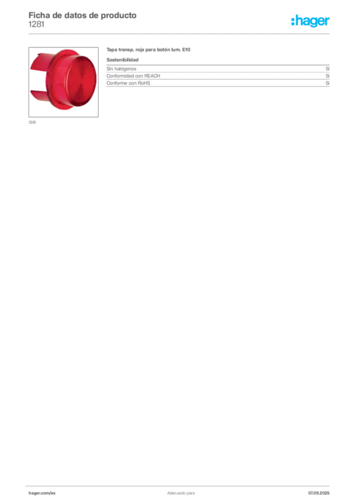 Imagen Hager Ficha de datos de producto 1281 | Hager España