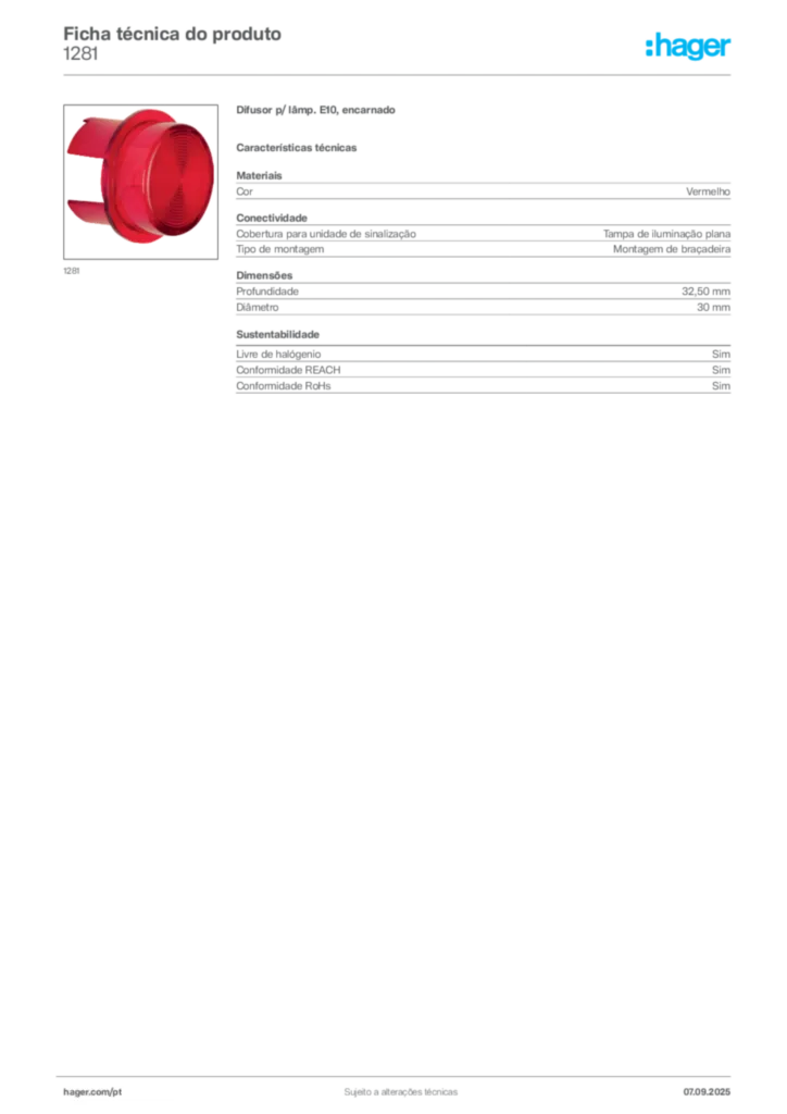 Imagem Hager Ficha técnica do produto 1281 | Hager Portugal