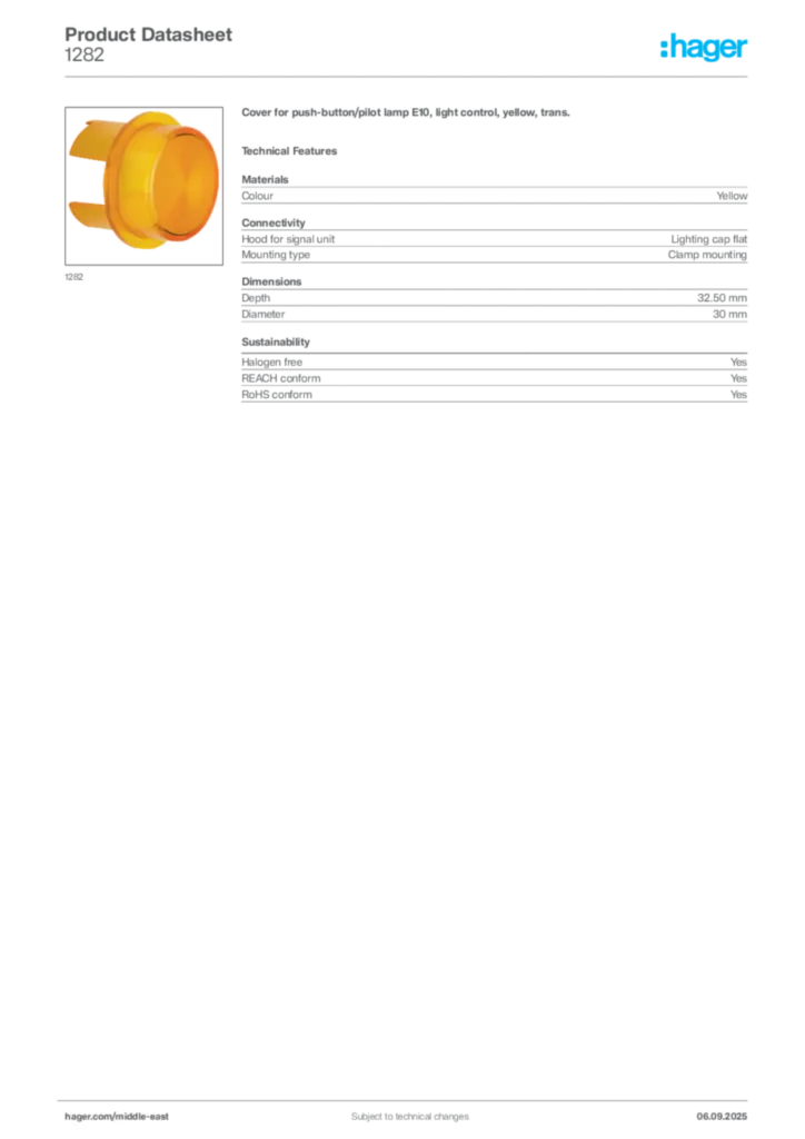 Image Hager Product data sheet 1282  | Hager