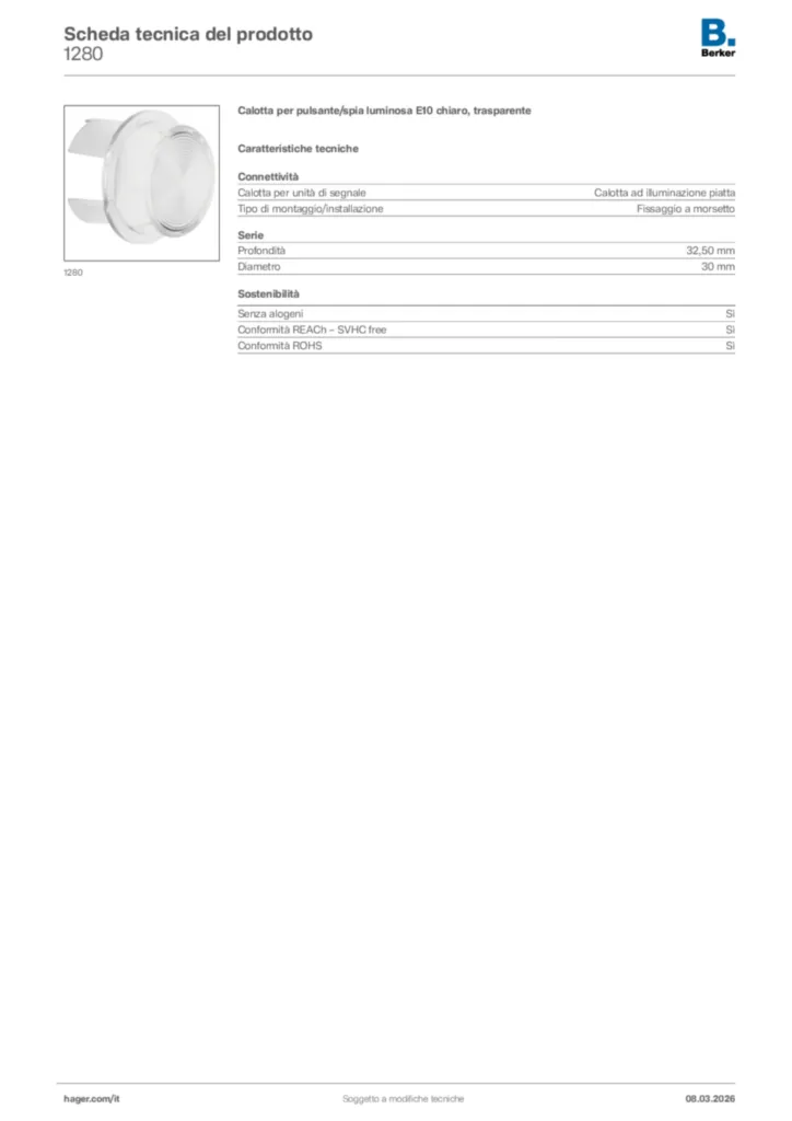 Immagine Berker Scheda tecnica del prodotto 1280 | Hager Italia