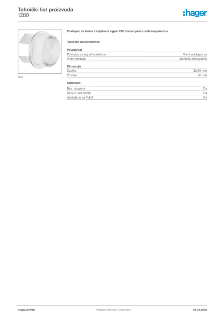 Slika Hager Tehnički list proizvoda 1280  | Hager