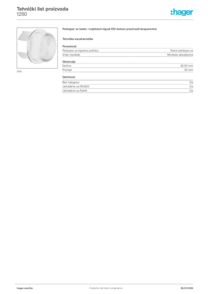 Slika Hager Product data sheet 1280  | Hager