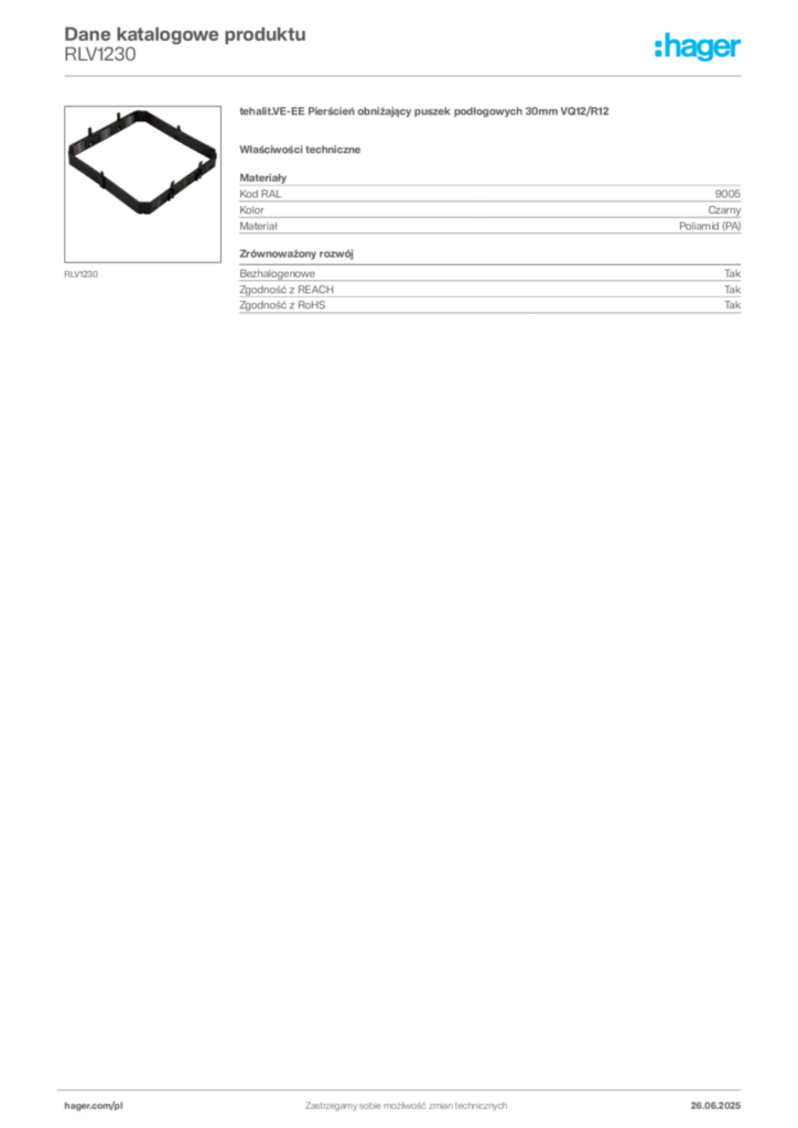 Zdjęcie Hager Karta katalogowa RLV1230 | Hager Polska
