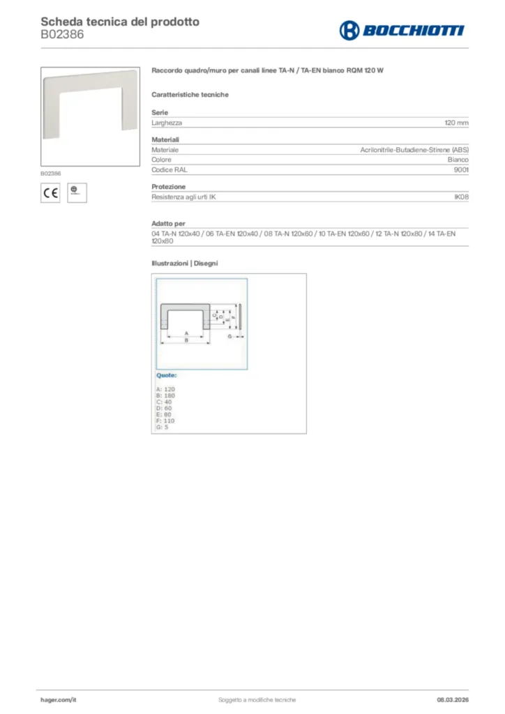 Immagine Bocchiotti Scheda tecnica del prodotto B02386 | Hager Italia