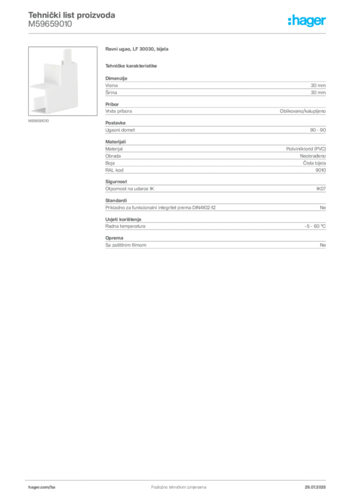 Slika Hager Product data sheet M59659010  | Hager