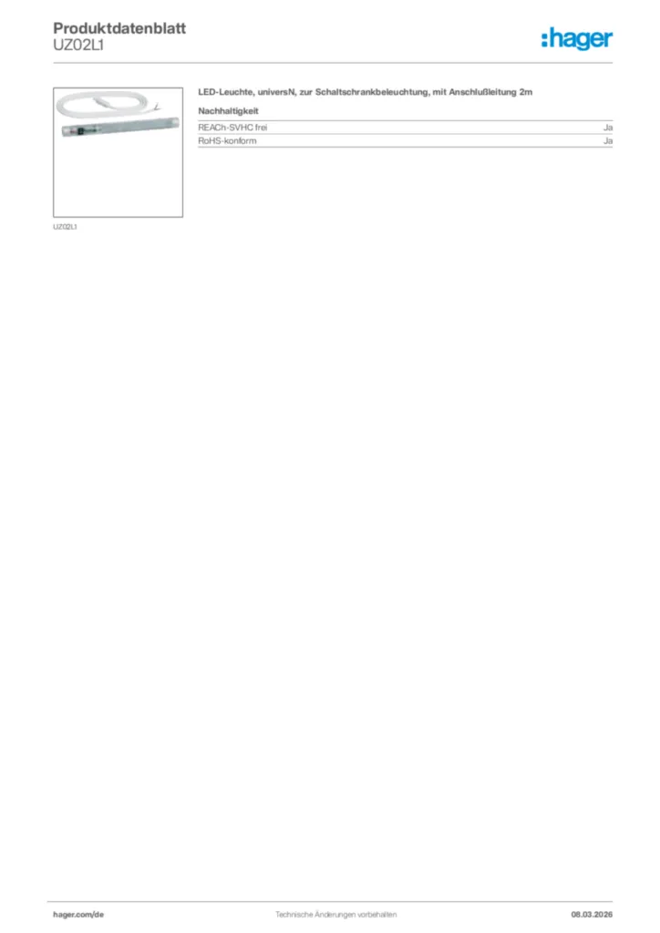 Bild Hager Produktdatenblatt UZ02L1 | Hager Deutschland