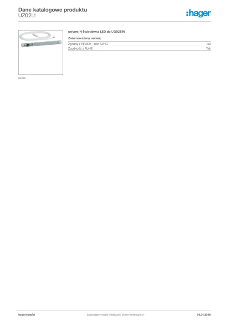 Zdjęcie Hager Karta katalogowa UZ02L1 | Hager Polska