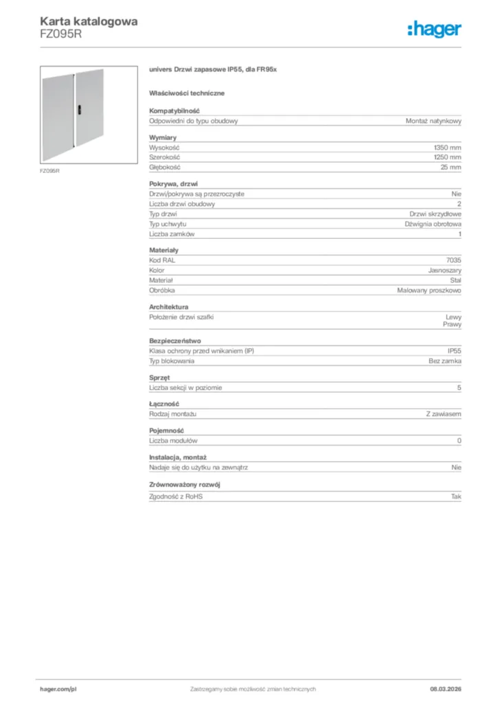 Zdjęcie Hager Karta katalogowa FZ095R | Hager Polska