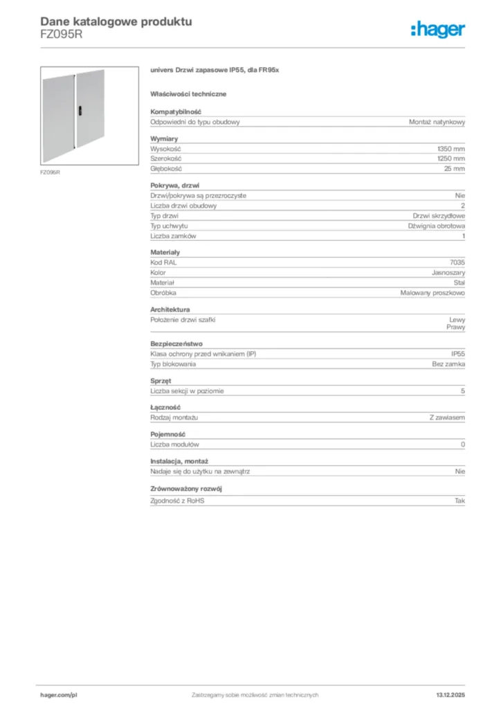 Zdjęcie Hager Karta katalogowa FZ095R | Hager Polska
