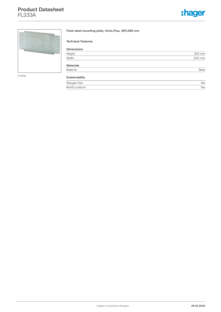 Image Hager Product data sheet FL333A  | Hager Africa