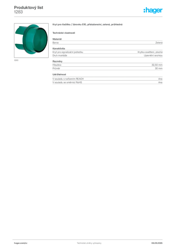 Obrázek Hager Produktový list 1283 | Hager