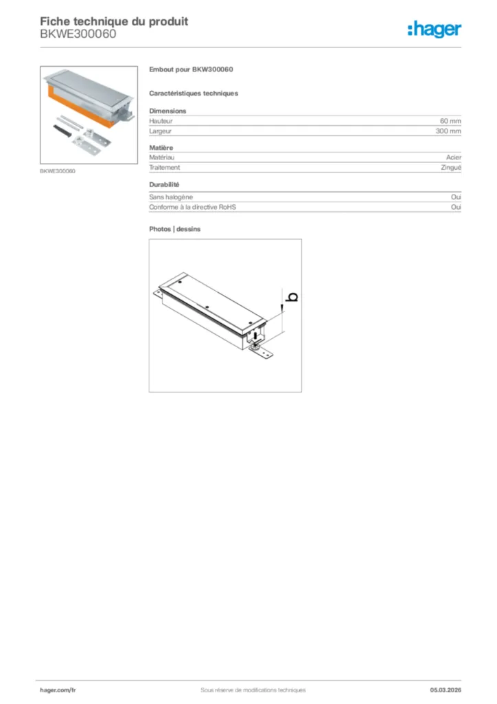 Image Hager Fiche technique du produit BKWE300060 | Hager France