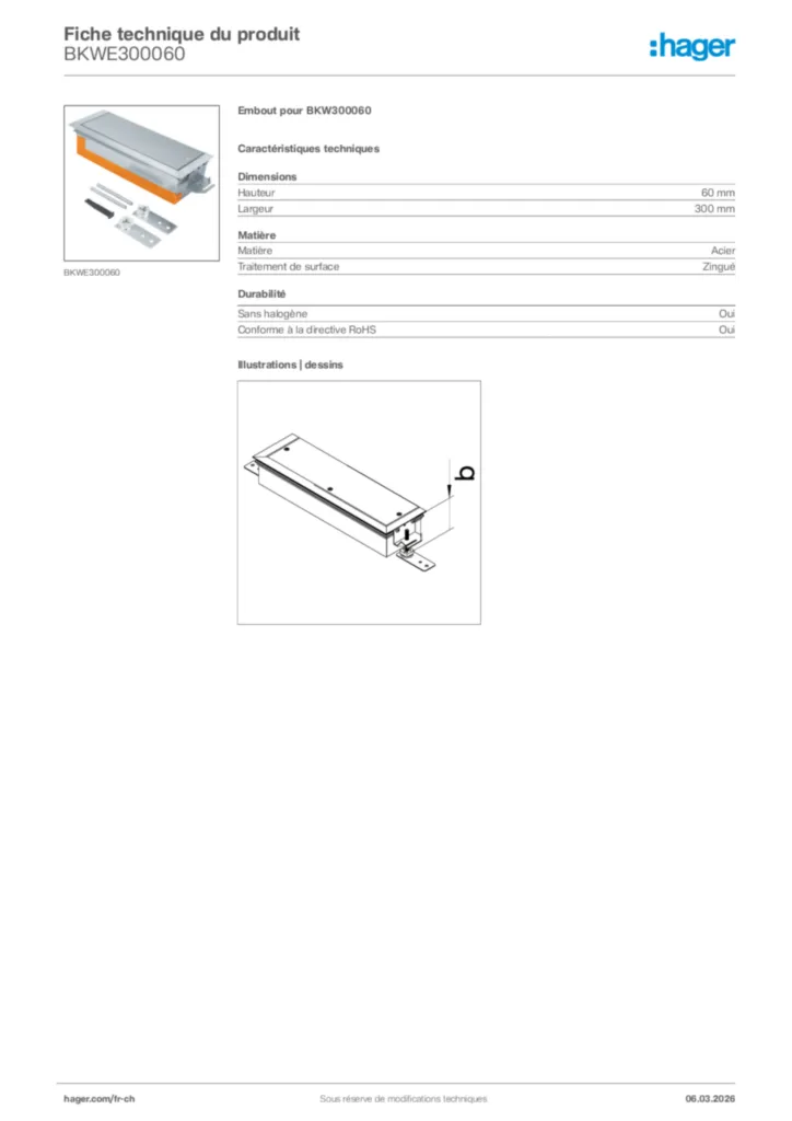 Image Hager Fiche technique du produit BKWE300060 | Hager Suisse