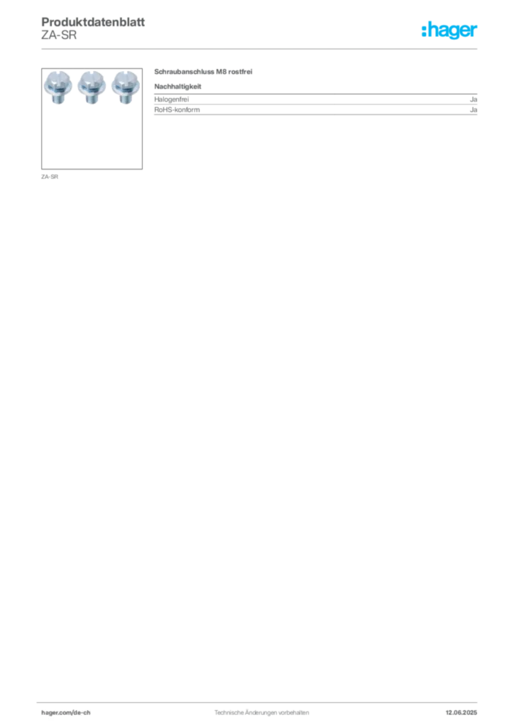 Bild Hager Produktdatenblatt ZA-SR | Hager Schweiz
