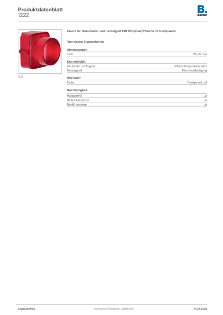 Bild Berker Produktdatenblatt 1222 | Hager Deutschland