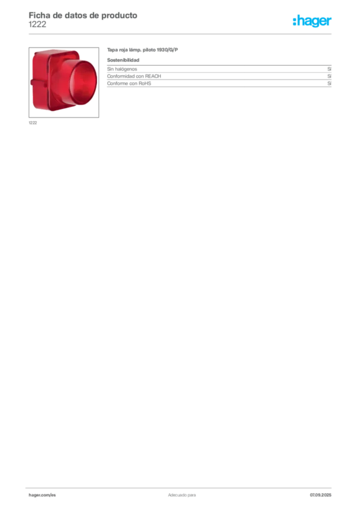 Imagen Hager Ficha de datos de producto 1222 | Hager España