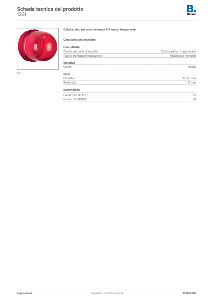 Immagine Berker Scheda tecnica del prodotto 1231 | Hager Italia