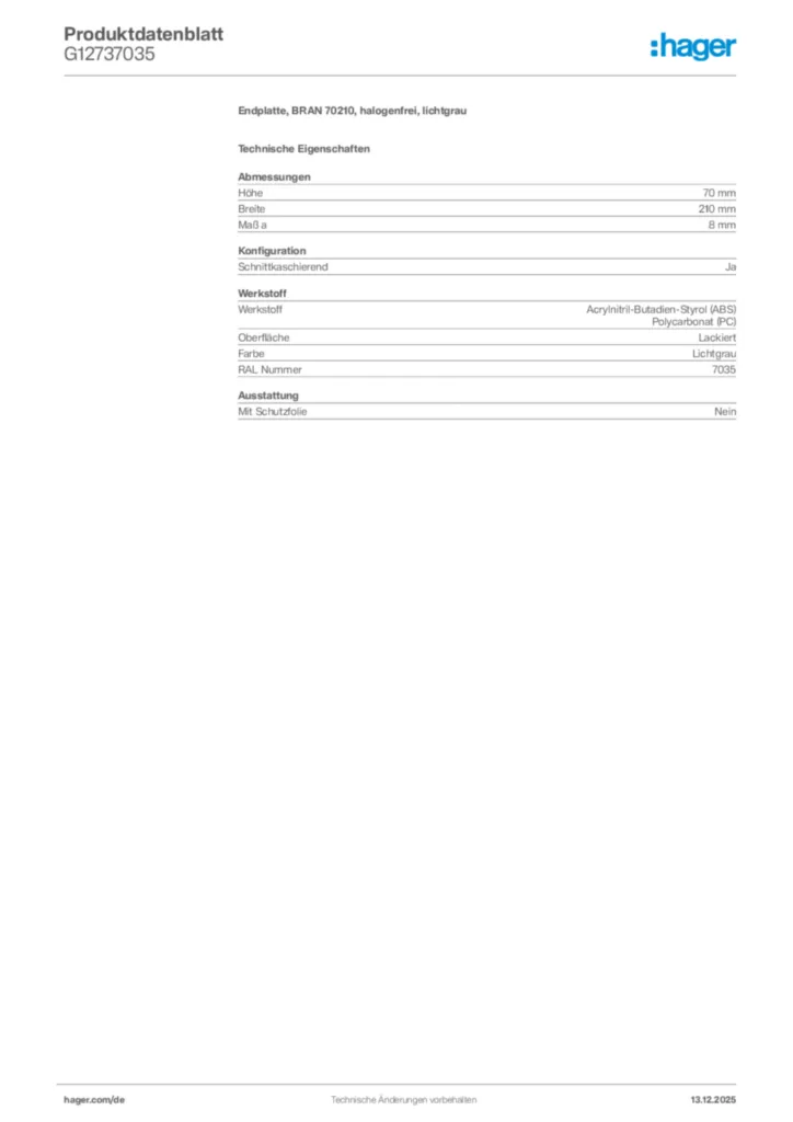 Bild Hager Produktdatenblatt G12737035 | Hager Deutschland