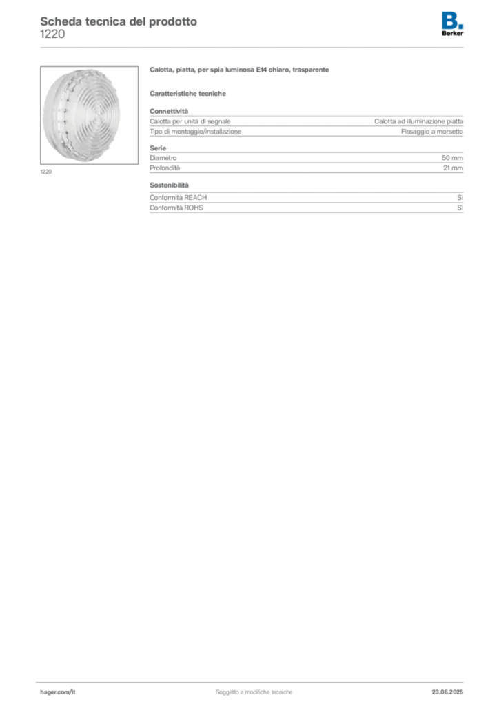 Immagine Berker Scheda tecnica del prodotto 1220 | Hager Italia