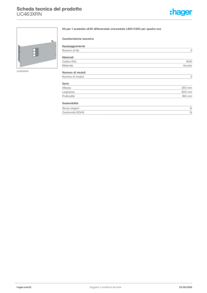 Immagine Hager Scheda tecnica del prodotto UC463XRN | Hager Italia