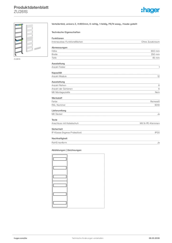 Bild Hager Produktdatenblatt ZU261S | Hager Deutschland