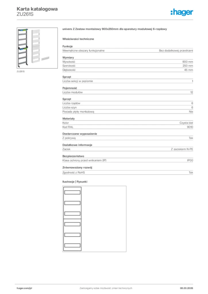 Zdjęcie Hager Karta katalogowa ZU261S | Hager Polska