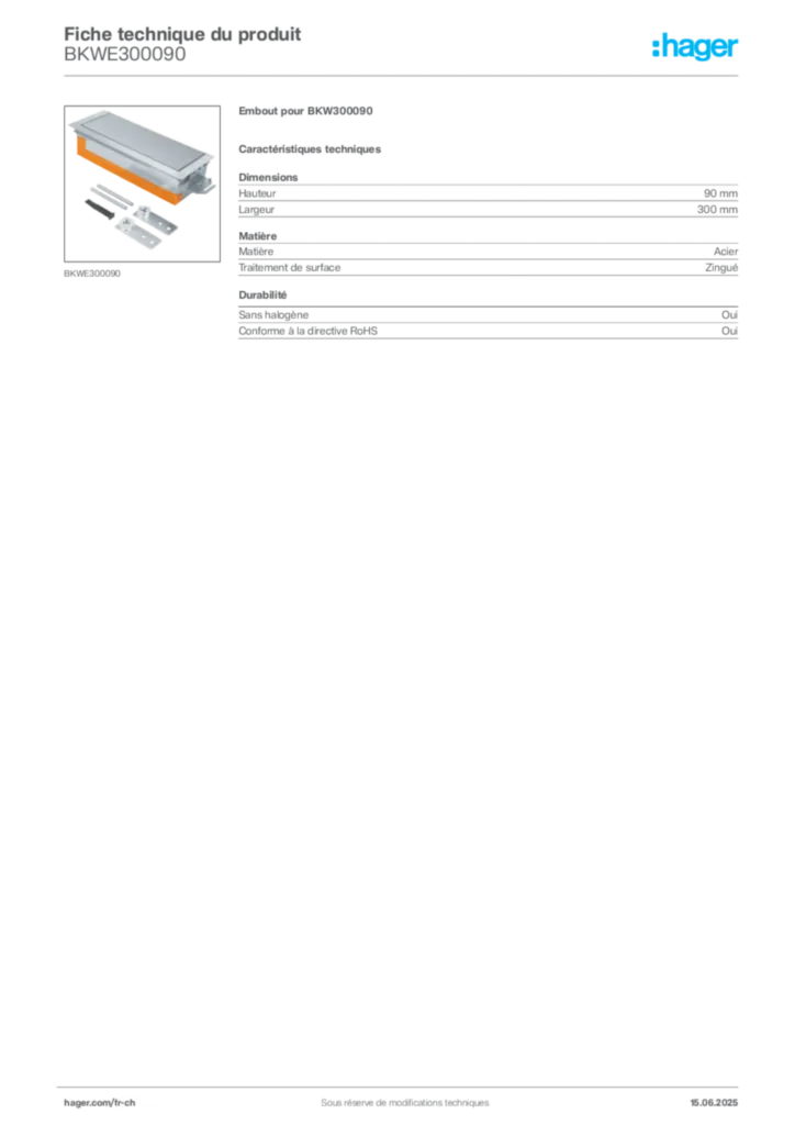 Image Hager Fiche technique du produit BKWE300090 | Hager Suisse