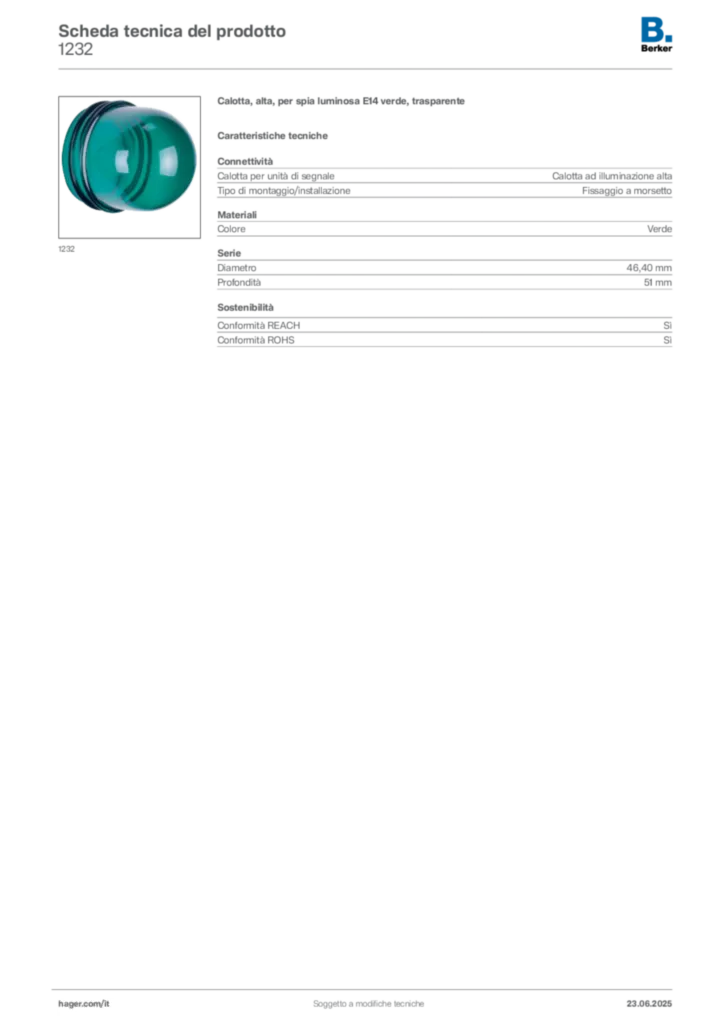 Immagine Berker Scheda tecnica del prodotto 1232 | Hager Italia