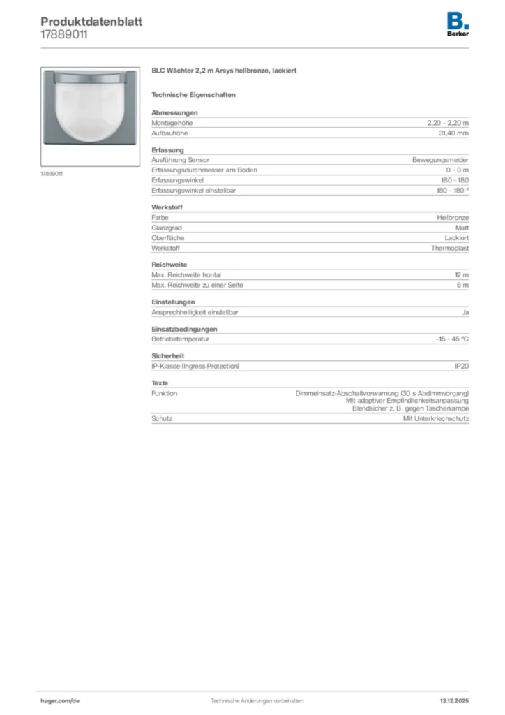 Bild Berker Produktdatenblatt 17889011 | Hager Deutschland
