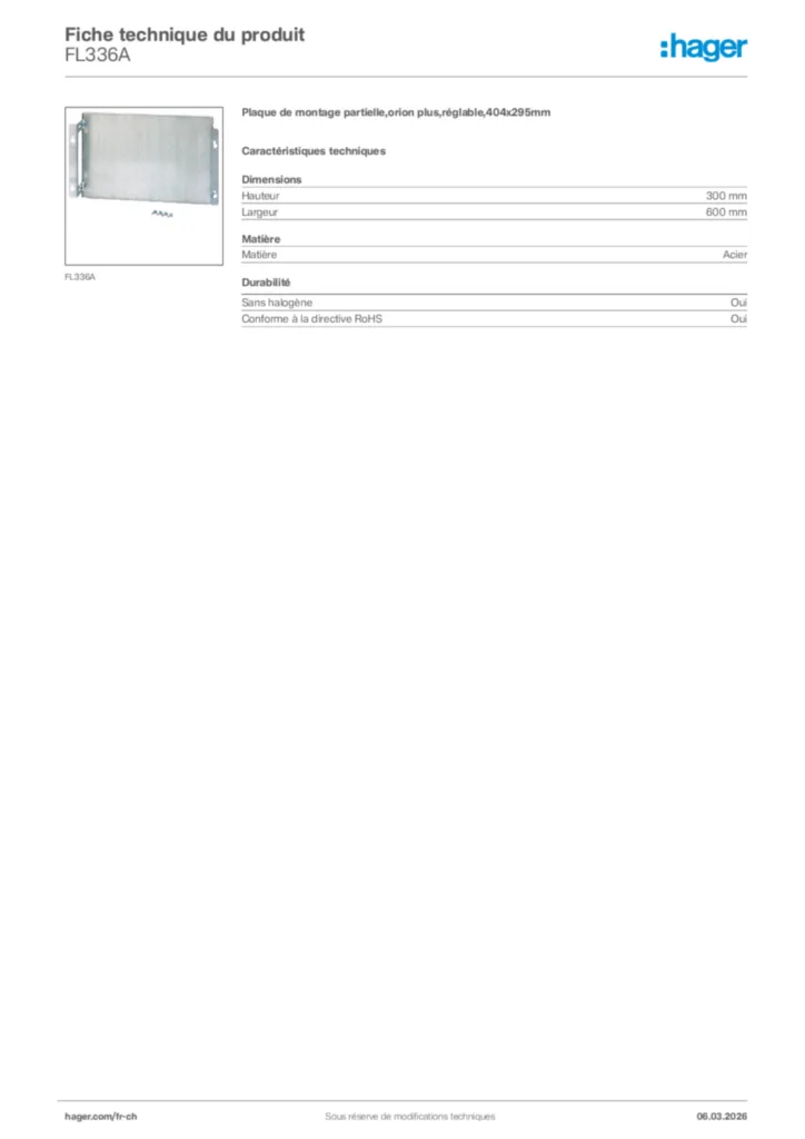 Image Hager Fiche technique du produit FL336A | Hager Suisse